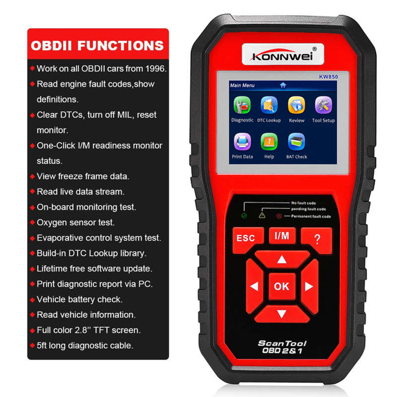 KONNWEI KW850 OBD2 Scanner Car Engine Fault Code Reader Automotive Scan Diagnostic Tool