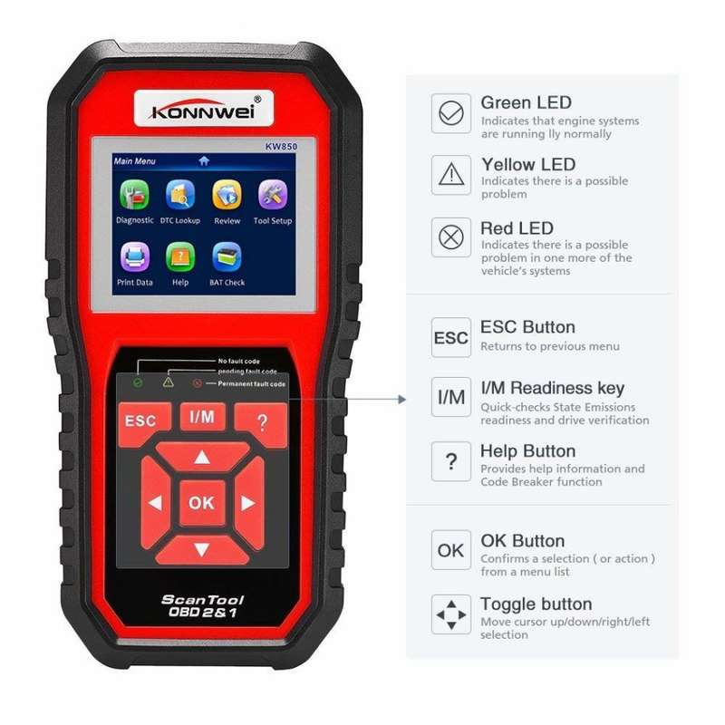 KONNWEI KW850 OBD2 Scanner Car Engine Fault Code Reader Automotive Scan Diagnostic Tool