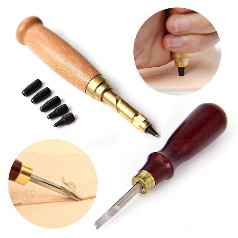Leather Carft Tools Kit 18pcs Stitching Carving Working Sewing Saddle Groover Leather Craft DIY Tool
