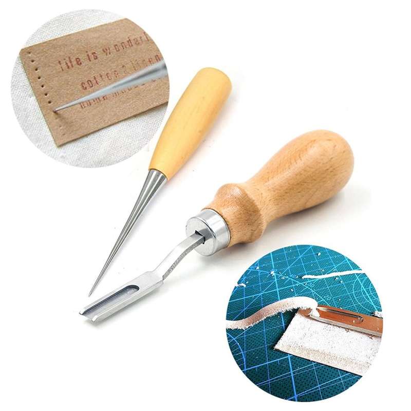 Leather Carft Tools Kit 18pcs Stitching Carving Working Sewing Saddle Groover Leather Craft DIY Tool