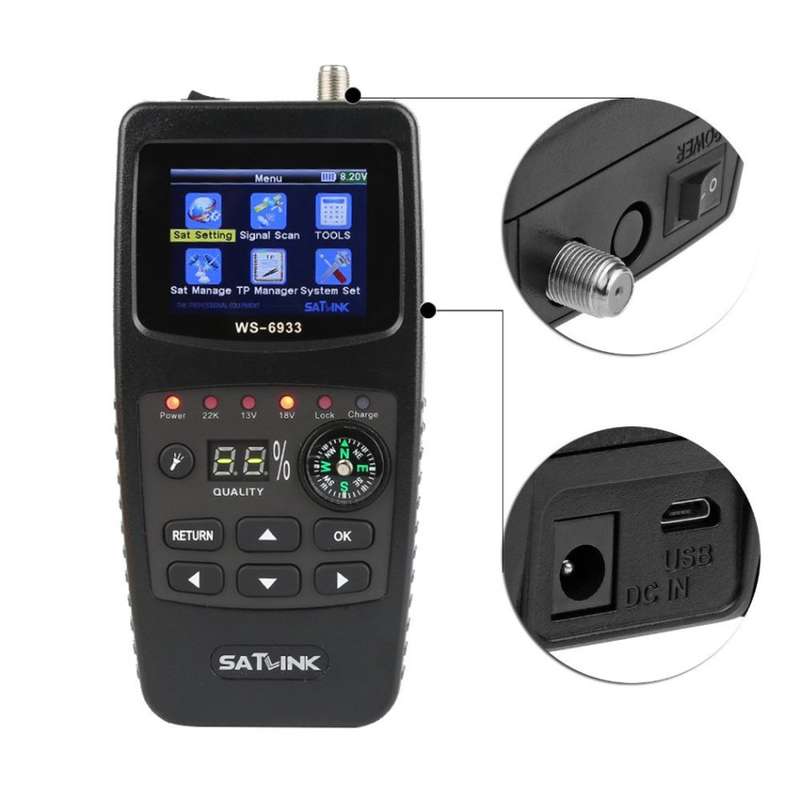 Satlink WS-6933 DVB-S2 FTA Digital Satellite Finder Meter LCD Flashlight