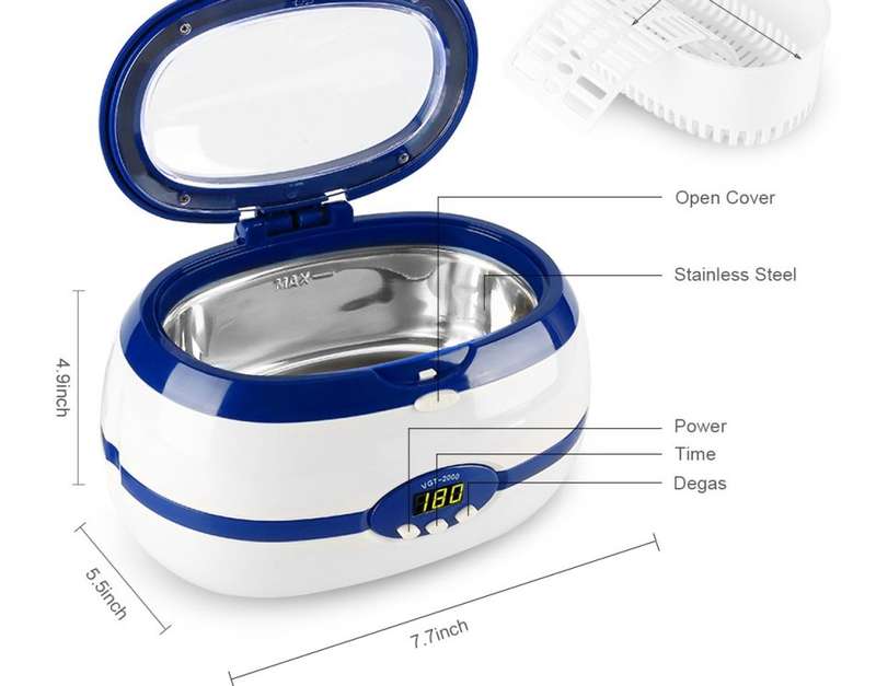 GT Sonic VGT-2000 Household Ultrasonic Cleaner Baths 600ml 35W for Necklace Earrings Bracelets Dentu