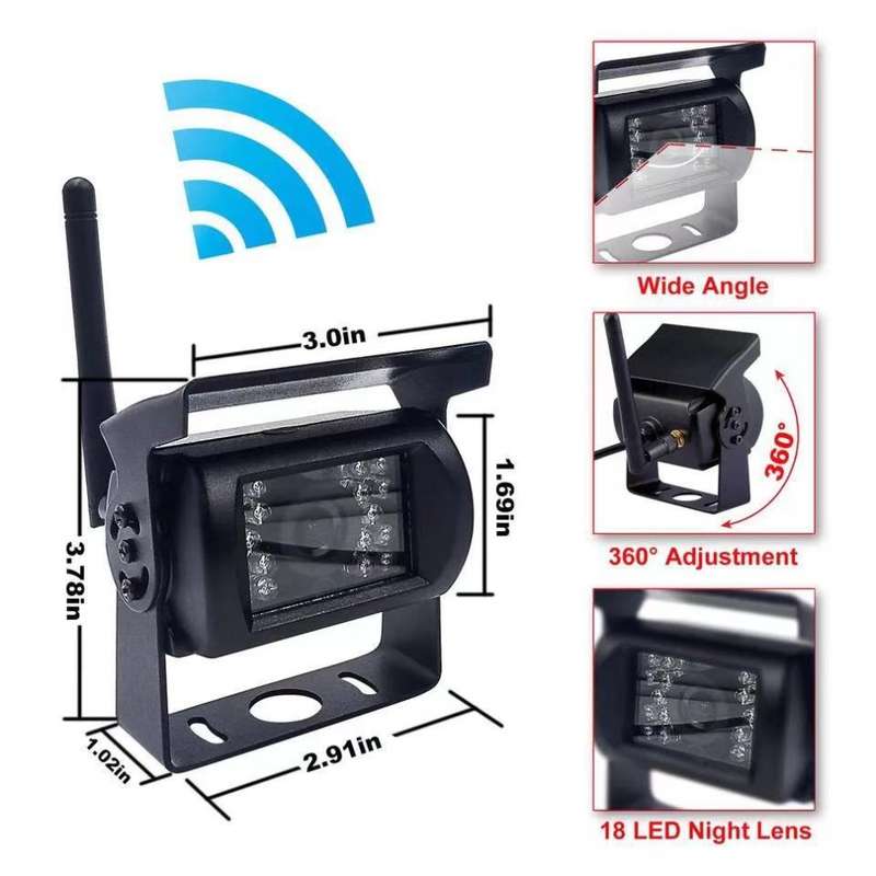 Wireless Backup Camera Monitor Kit - 7 inch HD LCD TFT Monitor + Built-in Wireless Antenna 12V 24V B