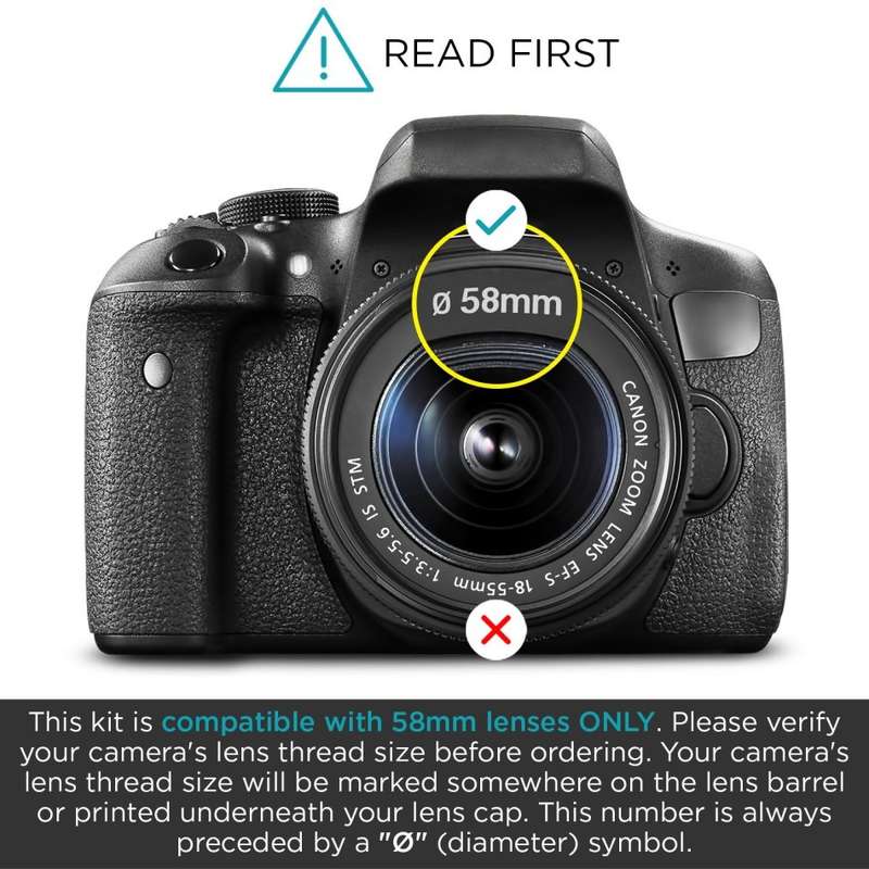 58MM Complete Lens Filter Accessory Kit (UV, CPL, FLD, ND2, ND4, ND8 and Macro Lens Set) for Canon E
