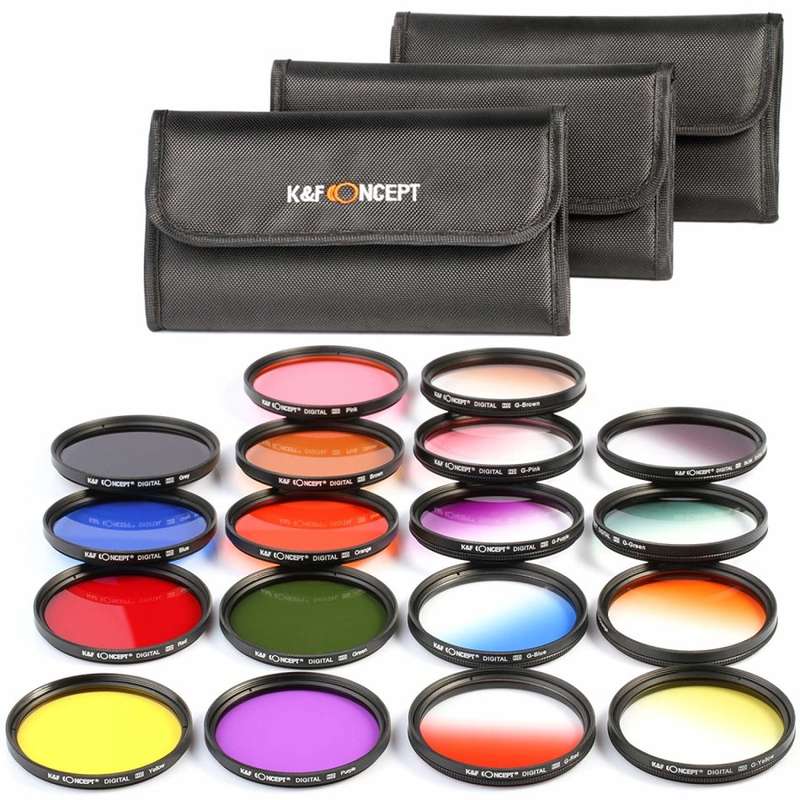58mm Lens Filter kit, K&F Concept 58mm 18pcs Round Filter Set 9pcs Full Color Filter Kit +9pcs Slim