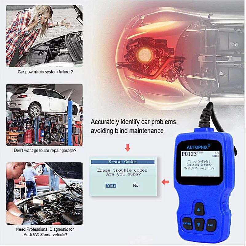 AUTOPHIX V007 Code Reader Diagnostic Scanner Oil Reset TP Position Check Brake Pad Res