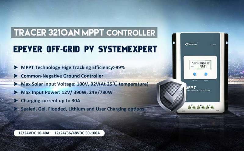 EPEVER MPPT Charge Controller 30A, Solar Panel Charge Controller 12V/24V Auto, Max Input 100V PV Neg