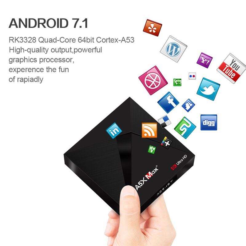 A5X MAX PLUS RK3328 4GB RAM 32GB ROM Android 7.1 5.0G WIFI 1000M LAN Bluetooth HDR 10 USB 3.0 Box -