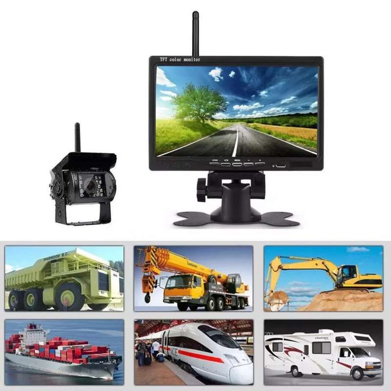 Wireless Backup Camera Monitor Kit - 7 inch HD LCD TFT Monitor + Built-in Wireless Antenna 12V 24V B