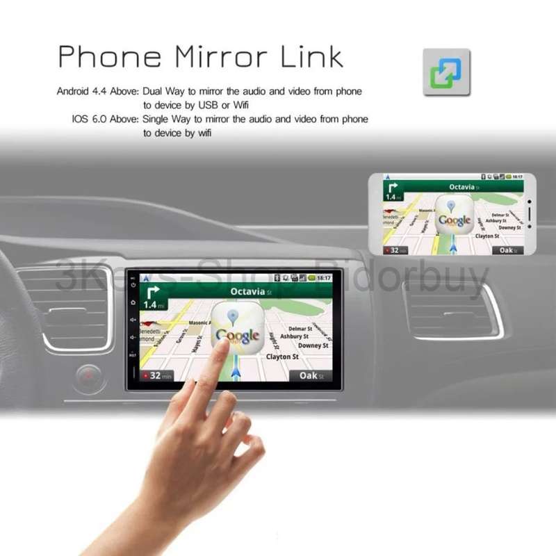 Android Car Radio Stereo 7 Inch Capacitive Touch Screen High Definition 1024x600 GPS Navigation Blue
