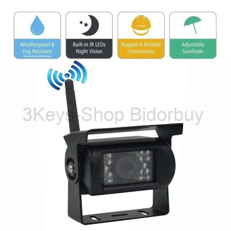 Wireless Backup Camera Monitor Kit - 7 inch HD LCD TFT Monitor + Built-in Wireless Antenna 12V 24V B