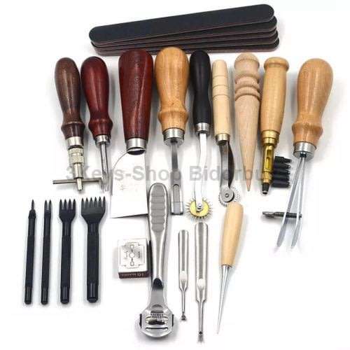 Leather Carft Tools Kit 18pcs Stitching Carving Working Sewing Saddle Groover Leather Craft DIY Tool