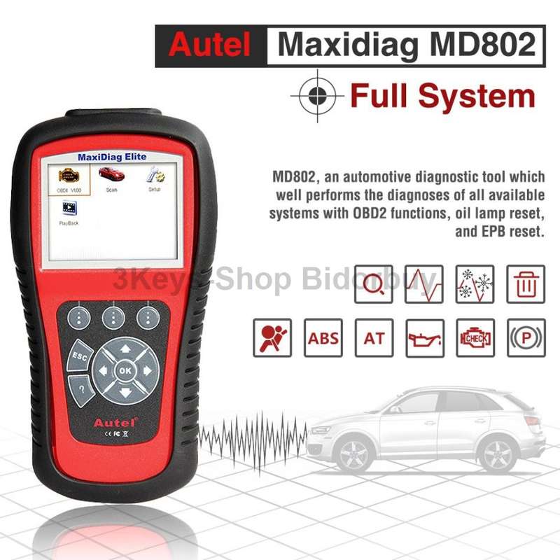 Autel Scanner MD802 Maxidiag Elite Full System Diagnoses for ABS, SRS, Engine, Transmission ,EPB, Oi