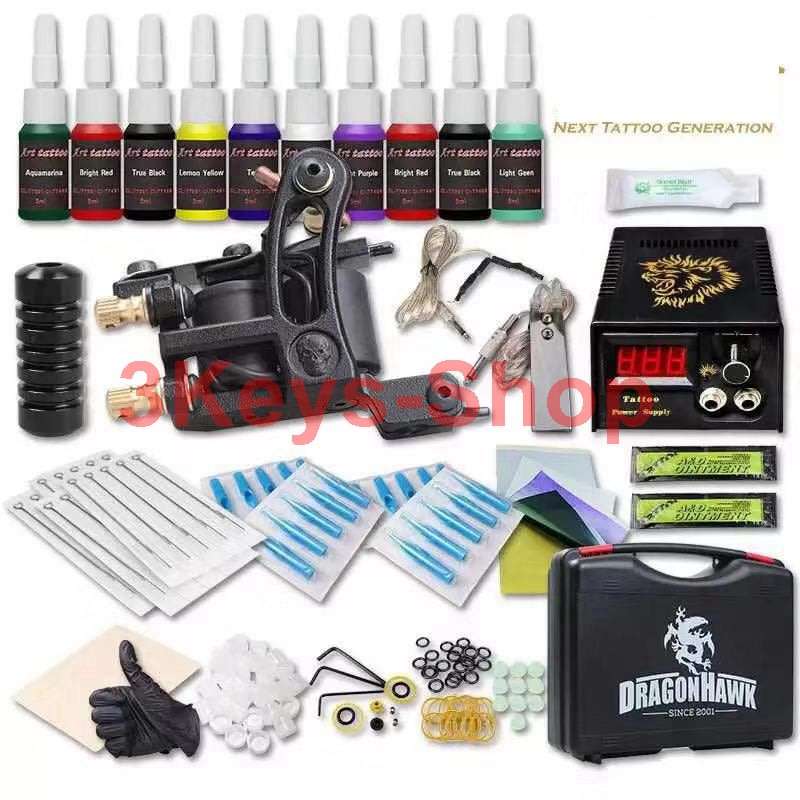 Dragonhawk  Tattoo Kit Machines Color Inks Power Supply