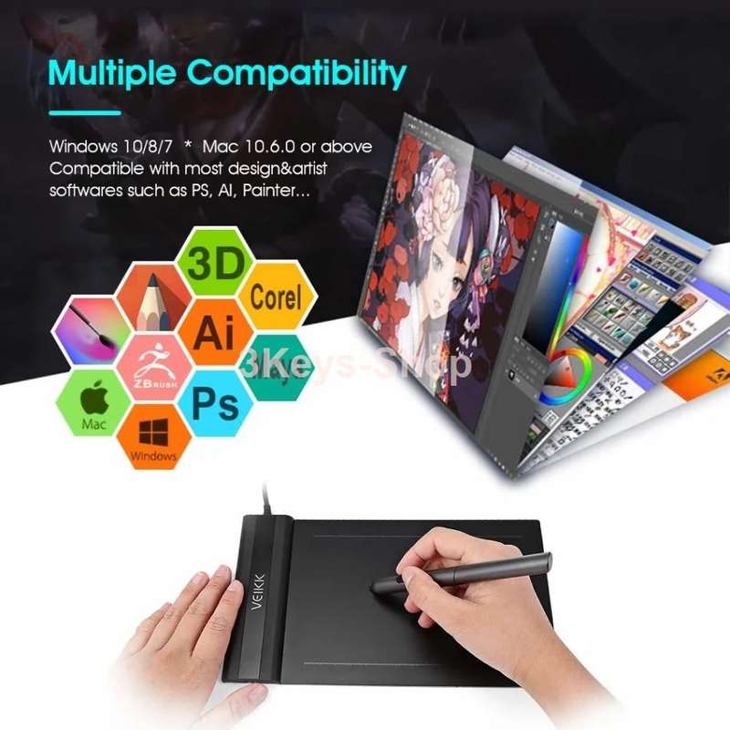 VEIKK S640 6x4 Digital Drawing Pen Tablet with Battery-free Pen (8192 Levels Pressure)