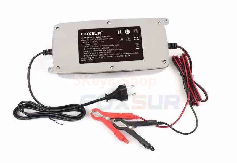 FOXSUR 12V 24V Waterproof Truck Car Battery Charger, EFB GEL WET AGM Battery Charger with LCD Displa