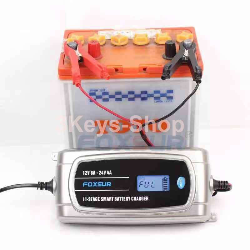 FOXSUR 12V 24V Waterproof Truck Car Battery Charger, EFB GEL WET AGM Battery Charger with LCD Displa