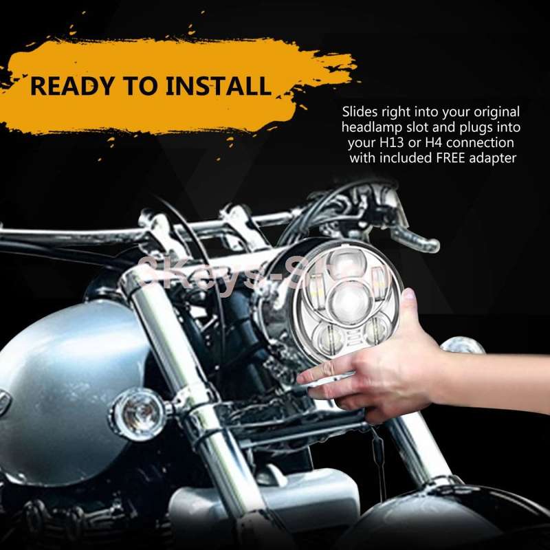 5.75 Inch Projector LED Headlight for Harley Davidson Motorcycles Headlamp 45W Chrome