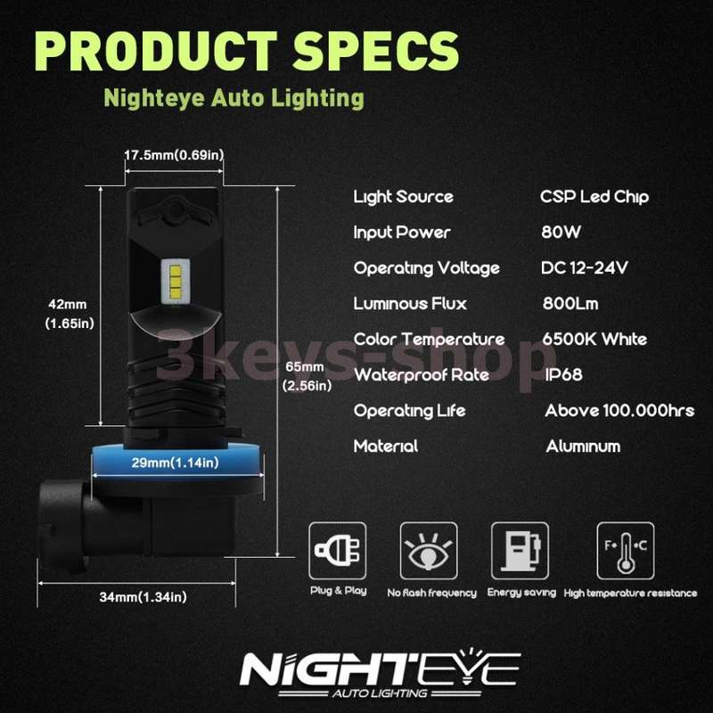 Extremely Bright LED Fog Lights Conversion Bulbs - H11 H8, H9 H16(JP) Led Bulbs - 80W High Power 1,