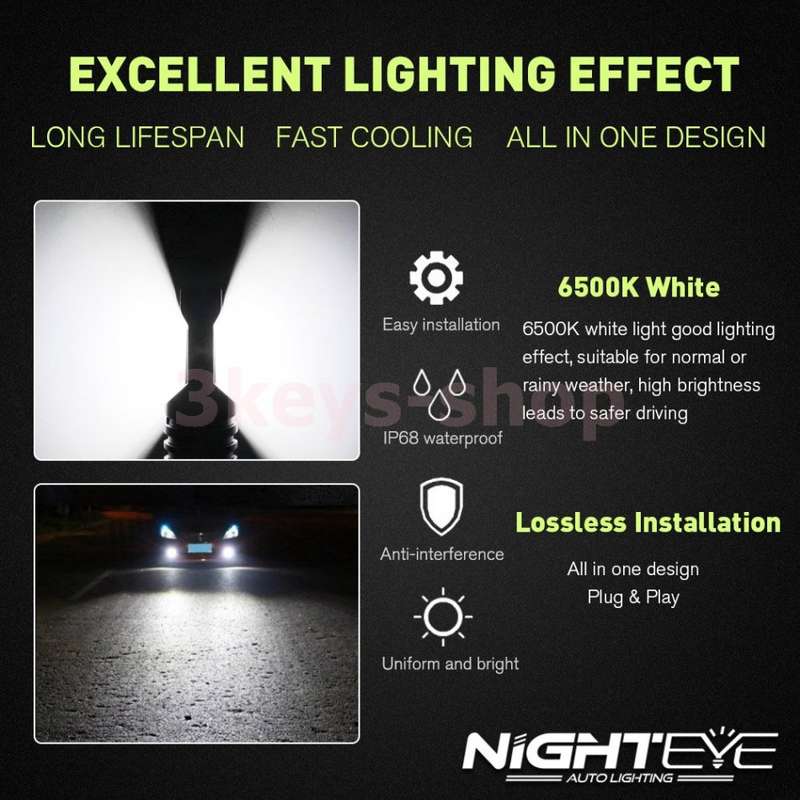 Extremely Bright LED Fog Lights Conversion Bulbs - H11 H8, H9 H16(JP) Led Bulbs - 80W High Power 1,