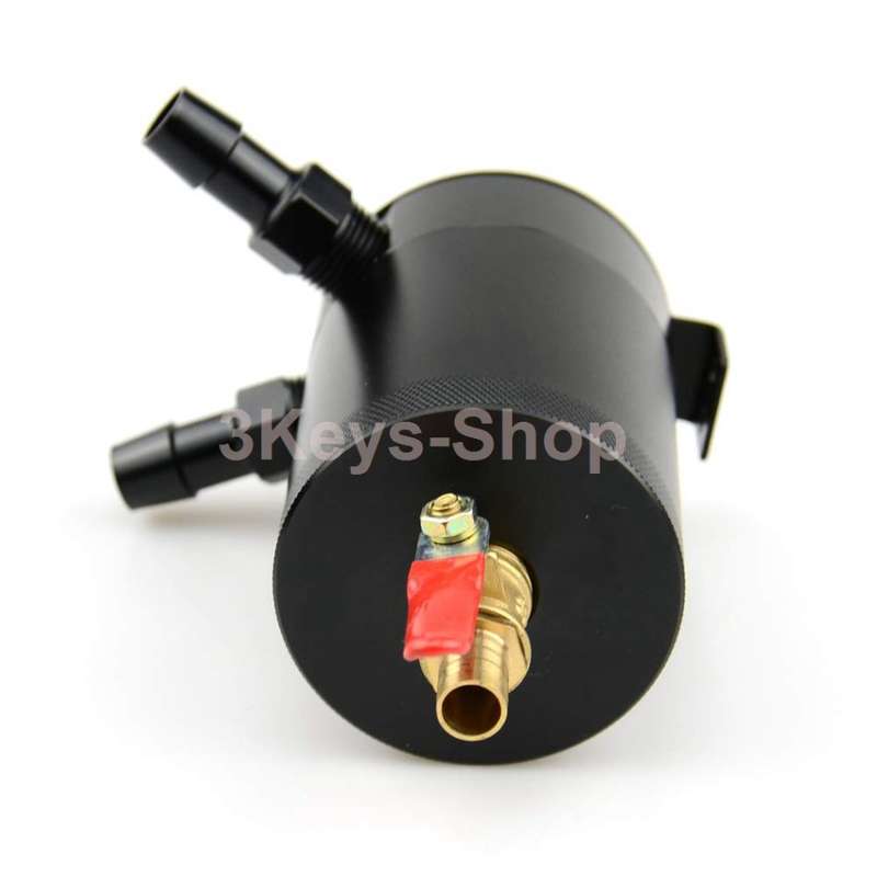 Universal Aluminum Baffled 2-Port Oil Catch Can/Tank/Air-Oil Separtor Black + Oil Drain Cock Valve
