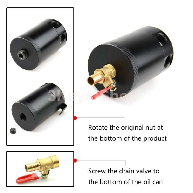 Universal Aluminum Baffled 2-Port Oil Catch Can/Tank/Air-Oil Separtor Black + Oil Drain Cock Valve