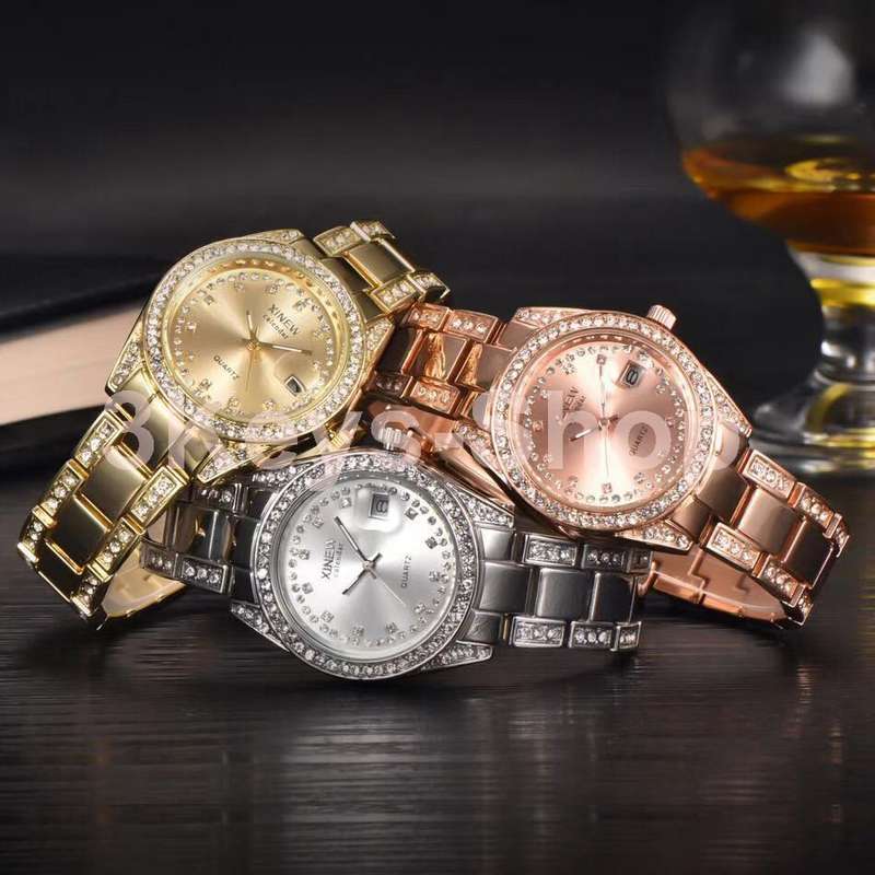 Watches Women Hot Luxury Brand Full Steel Diamond Date Clock Silver