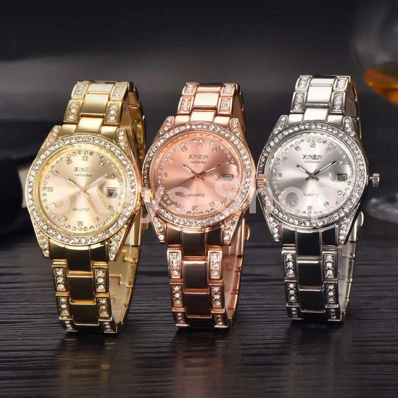 Watches Women Hot Luxury Brand Full Steel Diamond Date Clock Silver