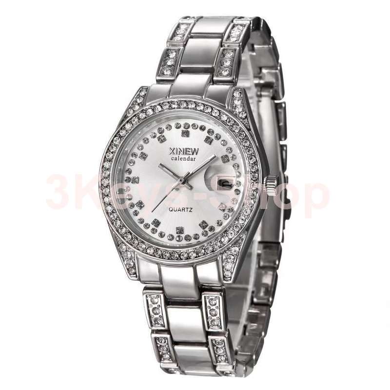 Watches Women Hot Luxury Brand Full Steel Diamond Date Clock Silver