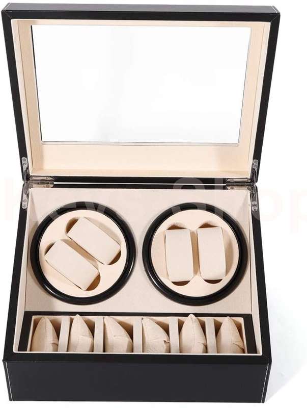 Automatic Watch Winder Display Box, 4+6 Automatic Rotation Leather Wood Watch Winder Storage Display