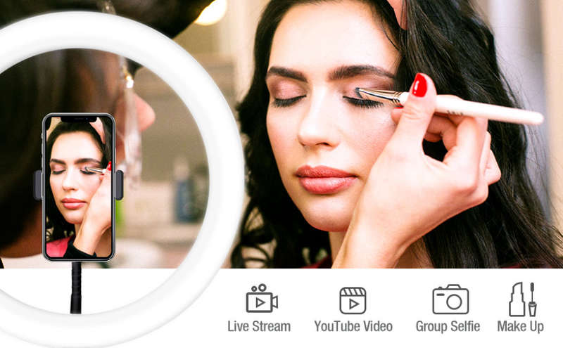 26cm Ring Light for iPad, LED Ring Light with Tripod Stand, Dimmable Makeup Light, YouTube