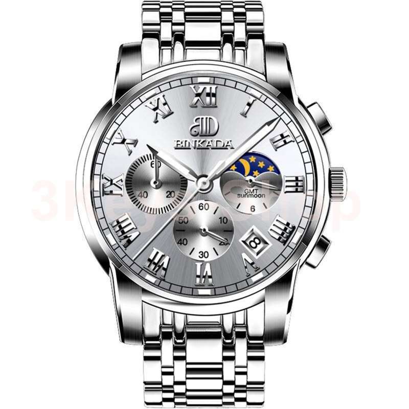 Luxury Stainless Steel Mens Business Watches BINKADA Automatic Men  Watch