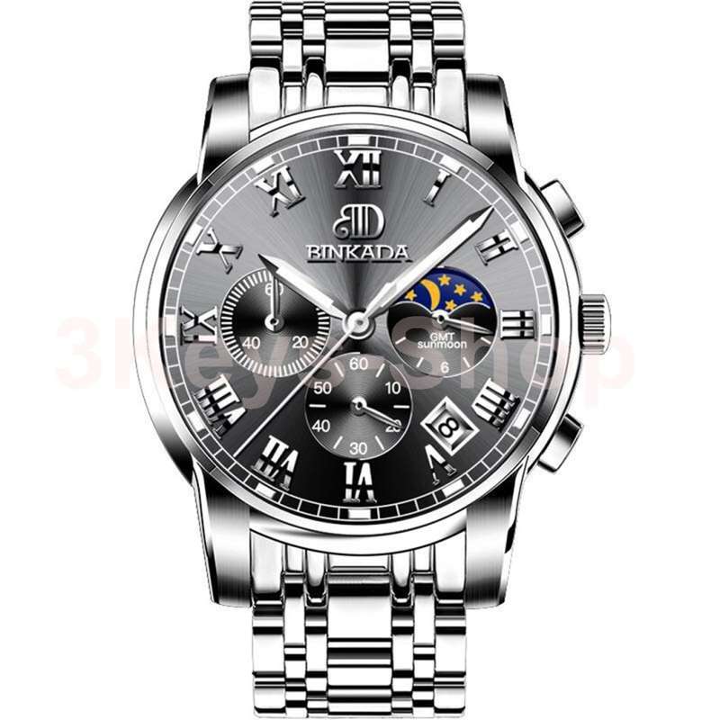 Luxury Stainless Steel Mens Business Watches BINKADA Automatic Men  Watch