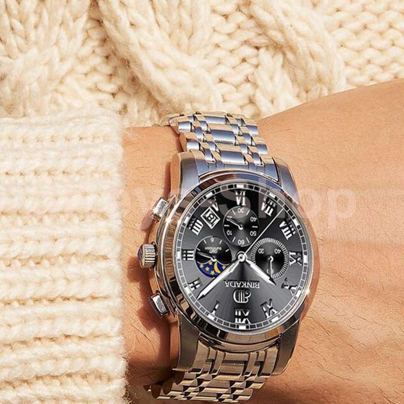 Luxury Stainless Steel Mens Business Watches BINKADA Automatic Men  Watch