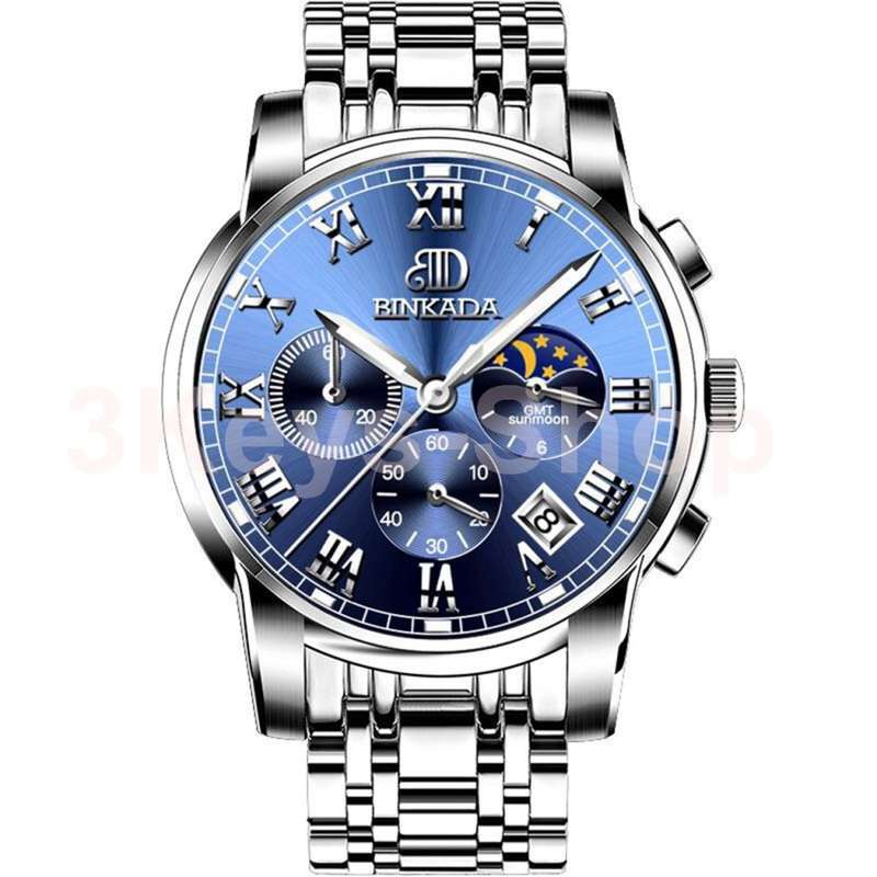 Luxury Stainless Steel Mens Business Watches BINKADA Automatic Men  Watch