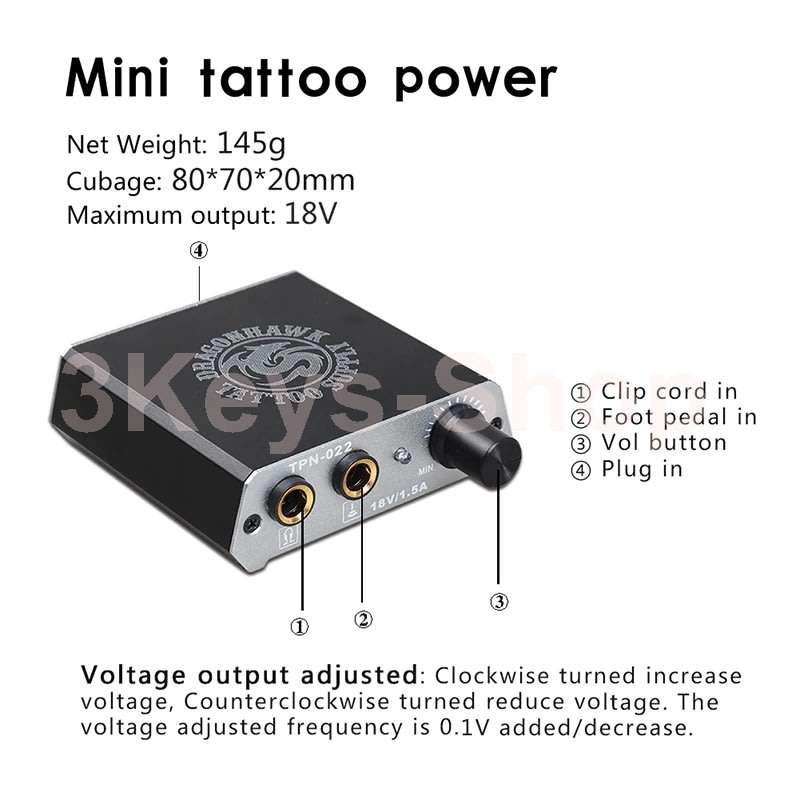 Dragonhawk Cartridge Tattoo Machine Kit Pen Rotary Tattoo Machine Cartridge Needles Power Supply for