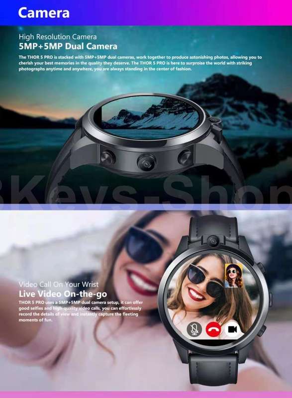 Zeblaze THOR 5 PRO SmartWatch 4G LTE 3GB+32GB Dual Camera Face Unlock Ceramic Bezel Quad Core Sport