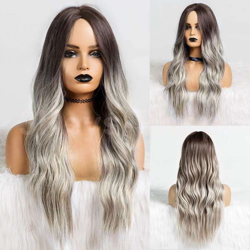 Long Wavy Synthetic Wigs Middle Part Natural Hair Wigs For Women Cosplay Wigs Heat Resistant Fiber (