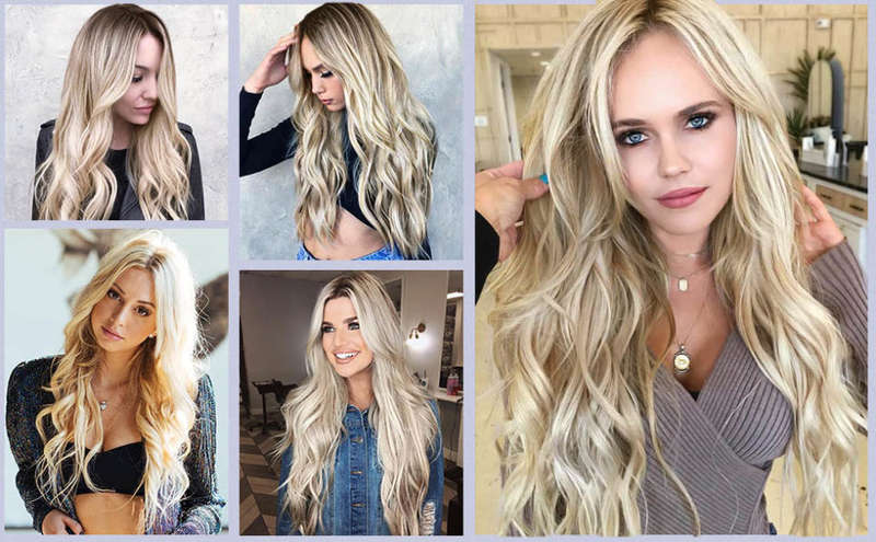 Long Blonde Curly Wavy Wigs Middle Part Ombre Blonde Natural Looking Long Thick Wavy Wig