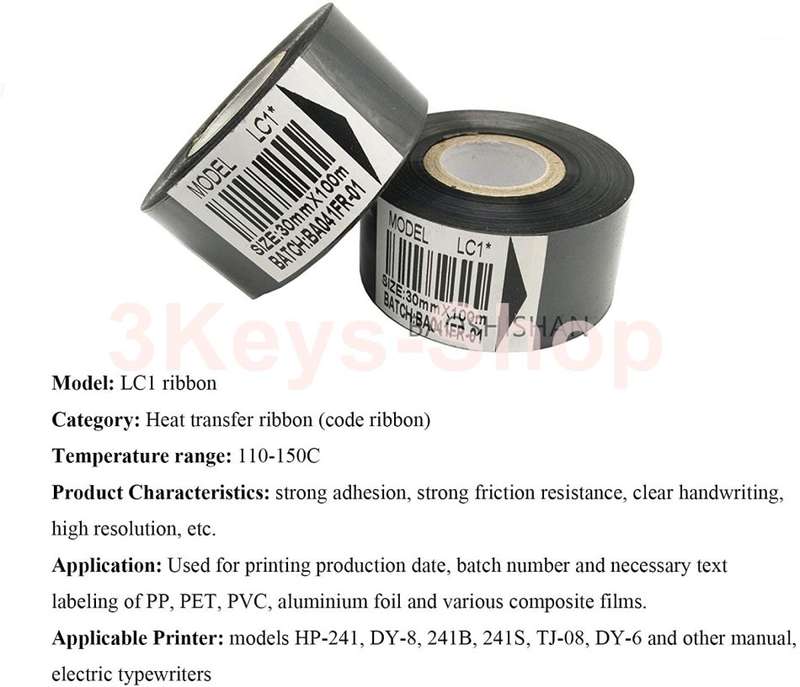 10 Rolls Hot Stamp Ribbon Thermal Transfer Ribbon 30mm x 100m for Date Coder Hot Stamp Printer HP-2
