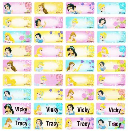 Disney Princess Cartoon Name Labels/ Name Stickers (100 PCS, small)