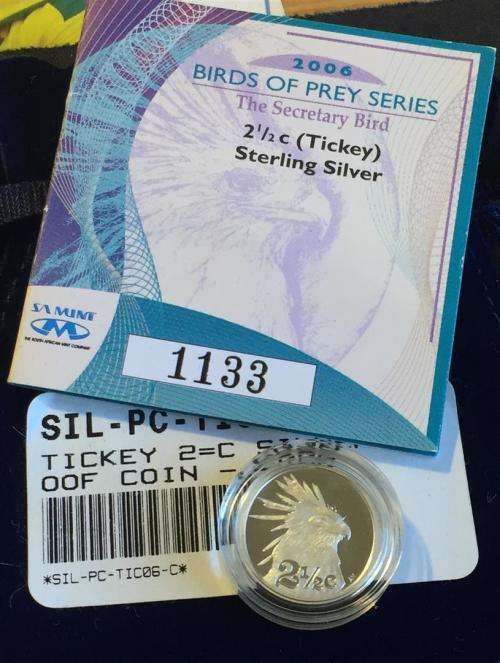 2006 Birds of Prey, Silver Tickey. "The Seecretary Bird" Mintage 1628