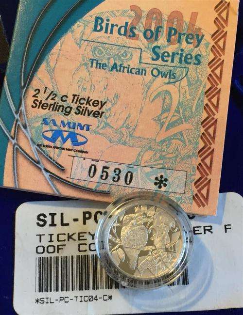2004 Birds of Prey Proof Tickey, "African Owls" Mintage 1737