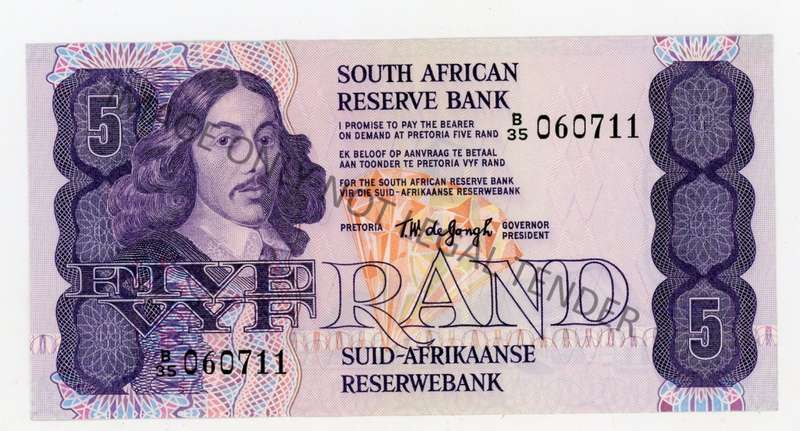 TW de Jongh R5 Note UNC. Pick 119a. B35/060711. No Security Thread