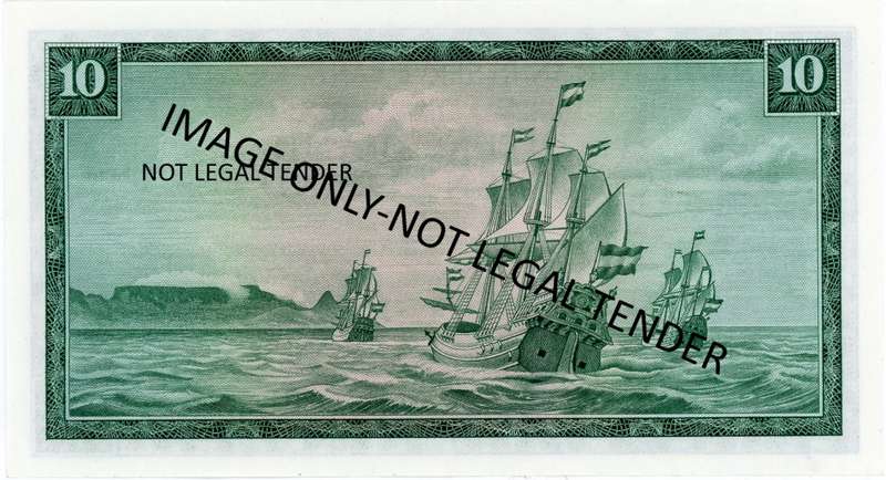 TW de Jongh R10 Note. Pick 113c. C423/936333. Van Riebeek Watermark