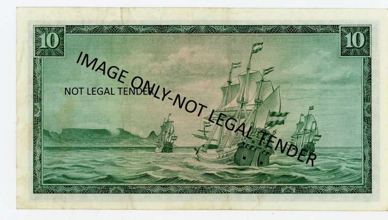 TW de Jongh R10 note  Pick 113c. C381/815620.  Van Riebeek Watermark.
