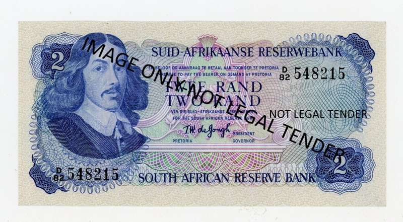 TW de Jongh R2 Note . Pick 117b. D82/548215. Springbok Watermark.