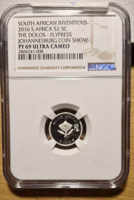 2016 Flypress 2.5 Cent NGC  PF69 Ultra Cameo, The Dolos, Johannesburg Coin Show Mint Mark.