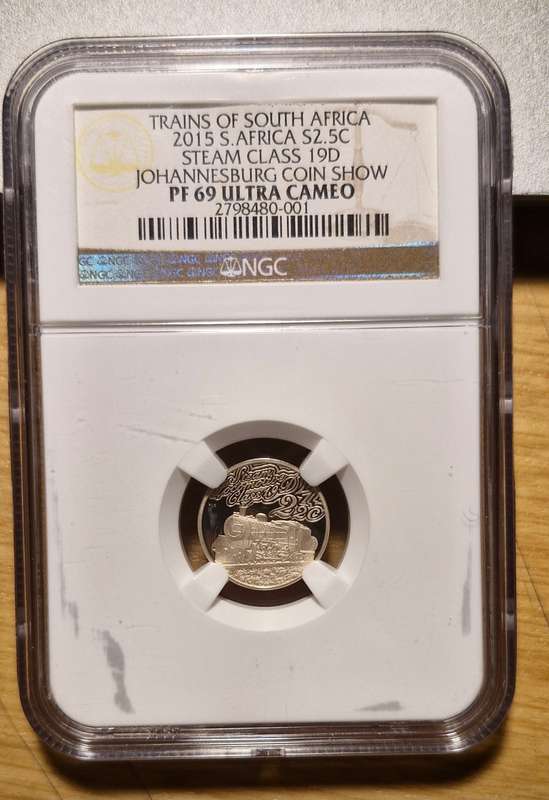 2015 Flypress 2.5 Cent NGC 69 Ultra Cameo, Steam Class 19D, Johannesburg Coin Show Mint Mark.