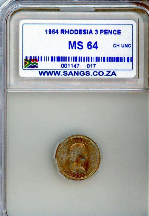 1964 Rhodesia & Nyasaland 3 Pence MS64
